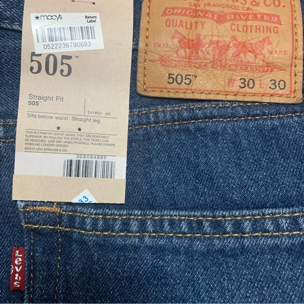 NWT LEVI’S Men's 505™ Straight Regular Fit Jeans, 30W 30L, Medium Stonewash - Picture 5 of 5